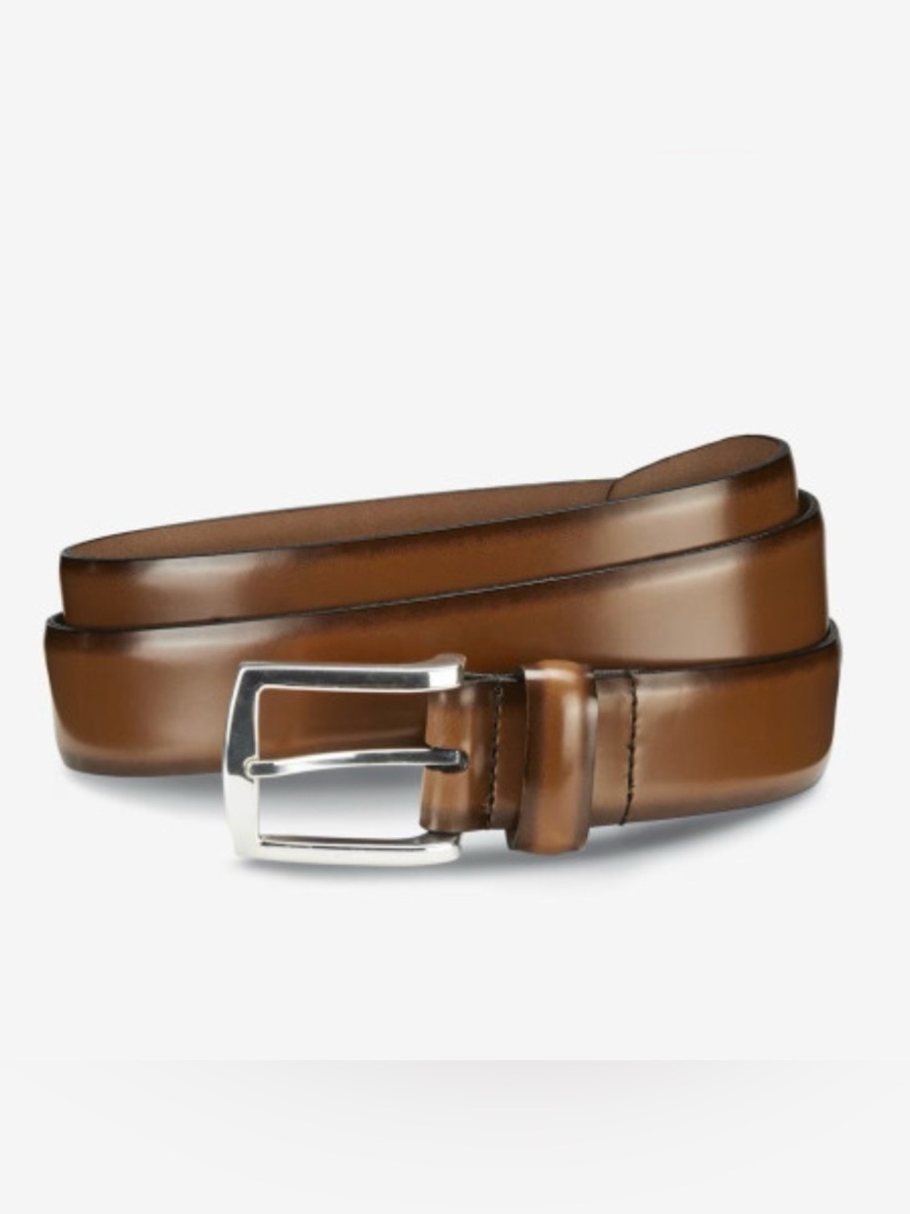 Allen Edmonds Midland Avenue Leather Dress Belt Walnut Brown Silver Buckle 42
